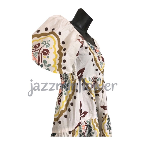 Gorgeous cream multi puff sleeve tiered maxi nap dress size small new - Picture 14 of 17